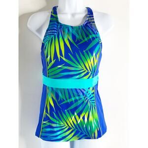 Lands End Womens Size 6 DD Tankini Top New Racer Back No Underwire Blue Tropic